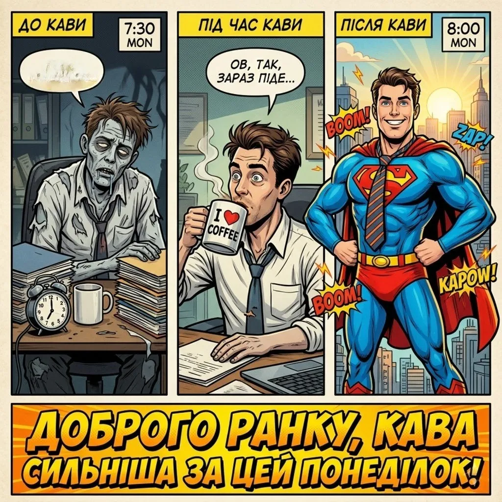 Доброго ранку понеділка: прикольні картинки та душевні побажання для легкого початку тижня