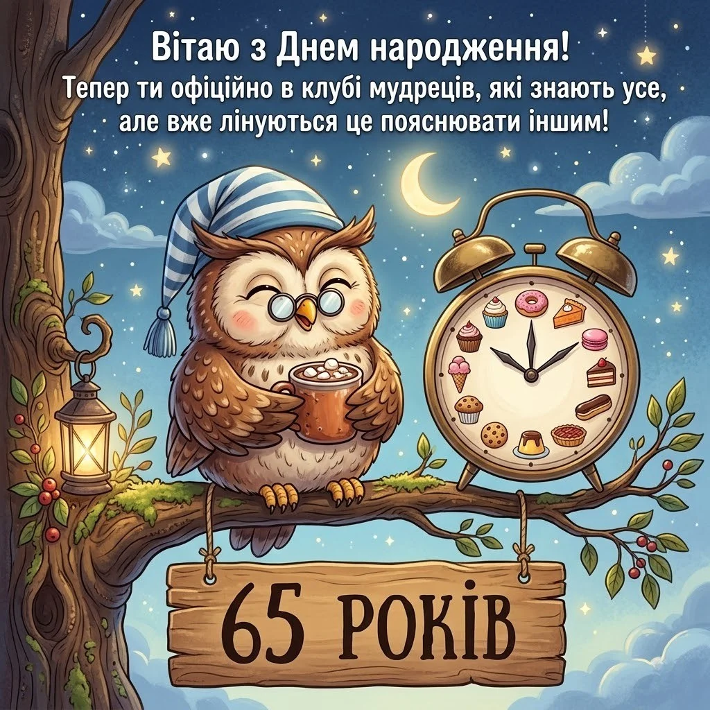 Секрети щастя в 65: Привітання, що заряджають оптимізмом та сміхом