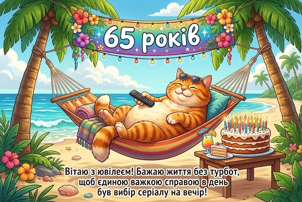 Секрети щастя в 65: Привітання, що заряджають оптимізмом та сміхом
