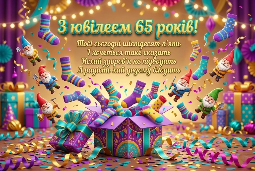 Секрети щастя в 65: Привітання, що заряджають оптимізмом та сміхом