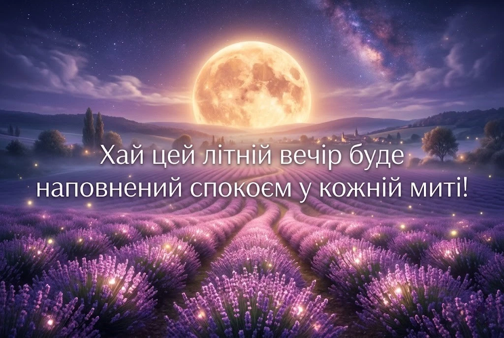 Доброго літнього вечора: найтепліші побажання та затишні листівки для душі
