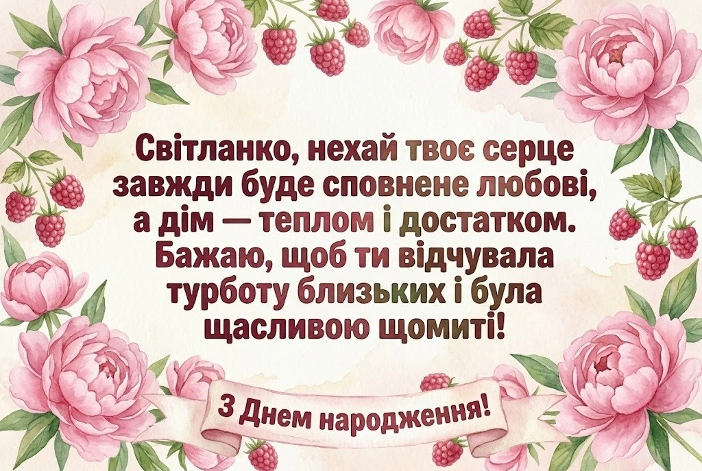 Душевні побажання для Світлани: гармонія, успіх та любов у кожному слові