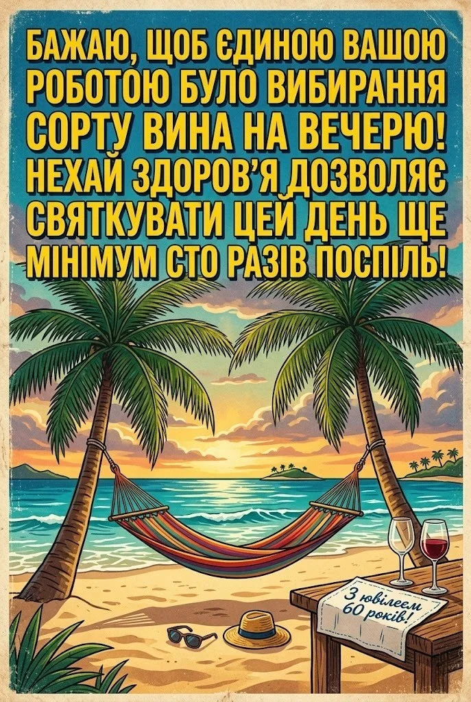 Привітання чоловіку на 60-річний ювілей: вірші, проза та листівки