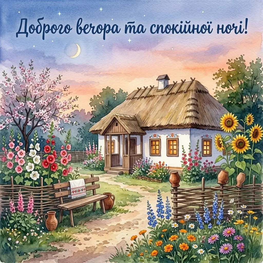 Короткі побажання доброго вечора: картинки та листівки в дусі української культури