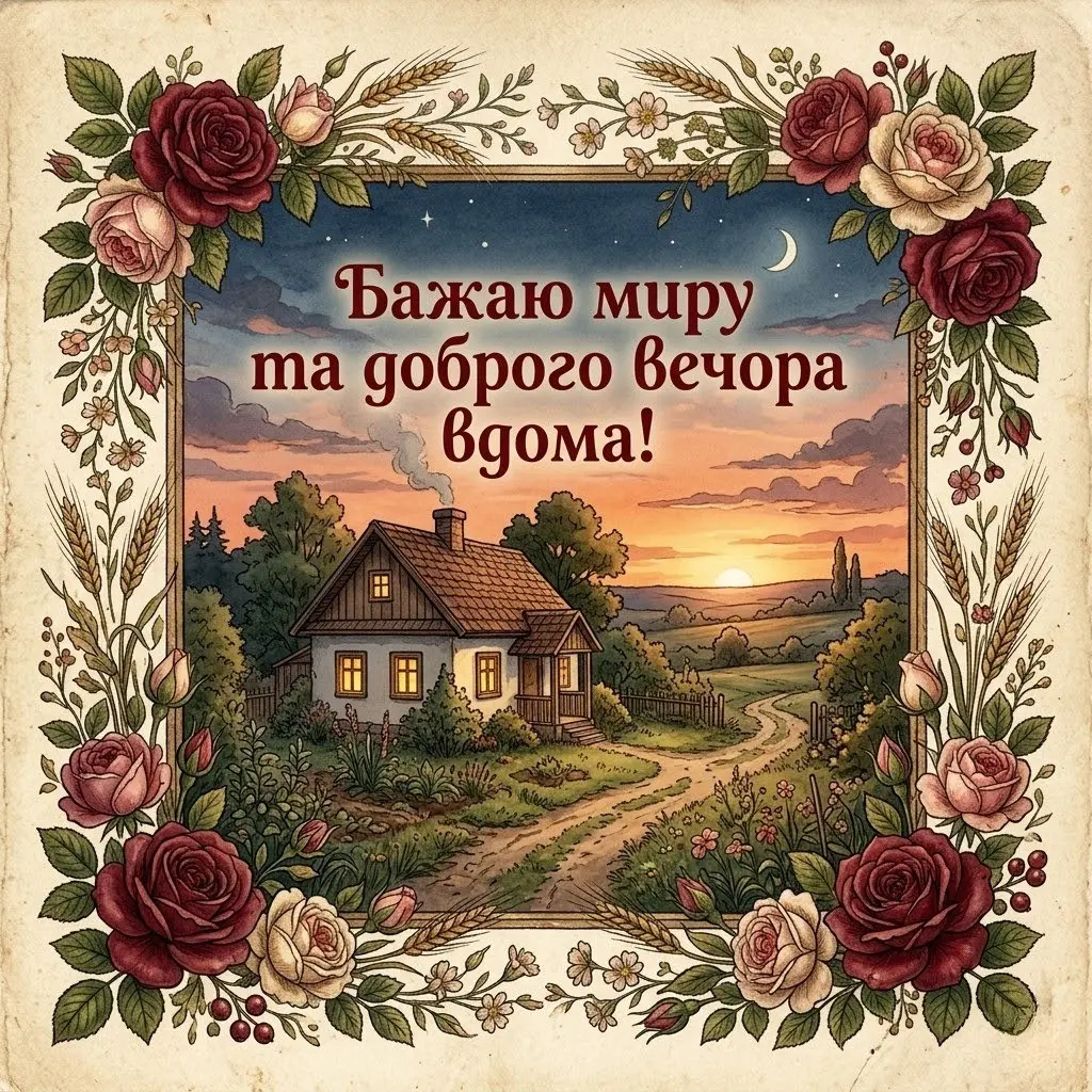 Короткі побажання доброго вечора: картинки та листівки в дусі української культури