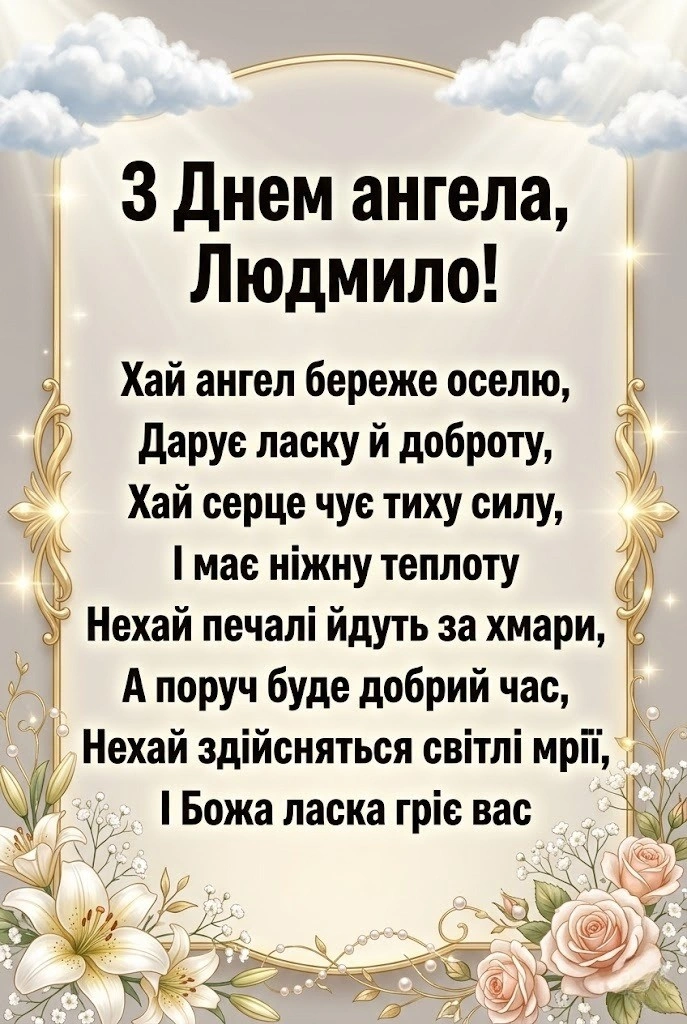 Душевні та ніжні привітання з днем ангела для Людмили