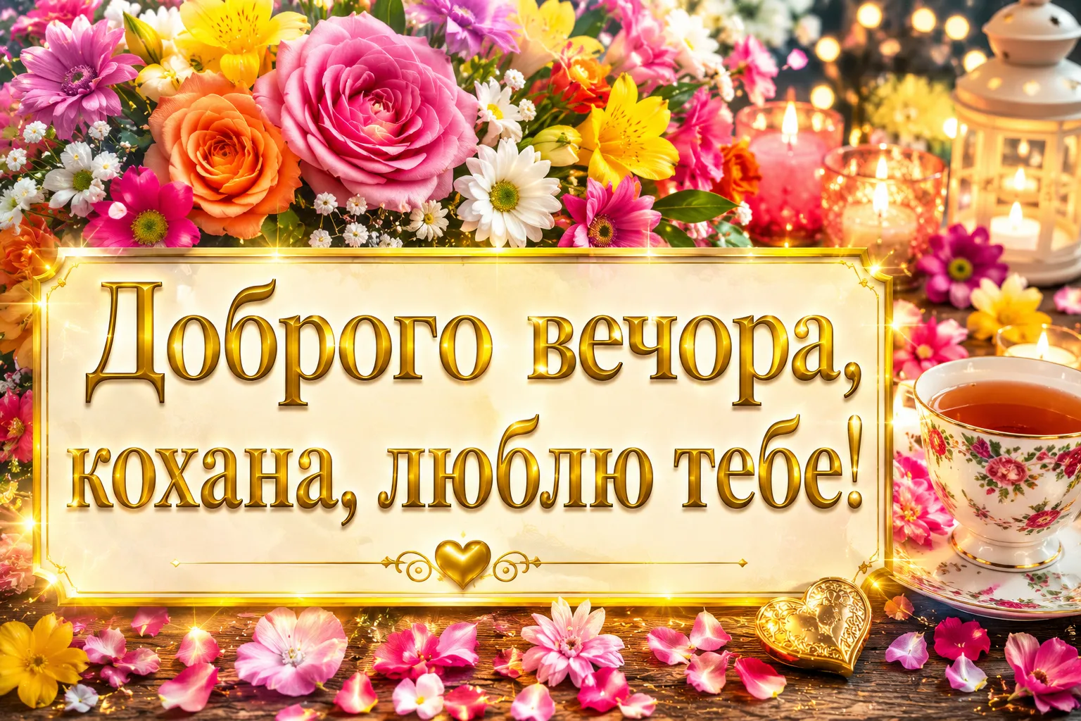 Доброго вечора, кохана, люблю тебе: душевні картинки та ніжні побажання для найближчої людини