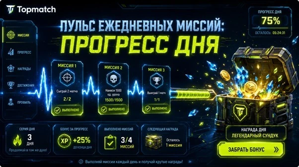 Пульс ежедневных миссий на платформе Топ матч для игрового прогресса дня